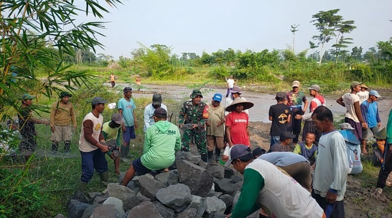 Babinsa Kamulan Bersama Warga Binaan Bersihan Sungai Sodetan Kaliputih Untuk Kelancaran Irigasi Pertanian