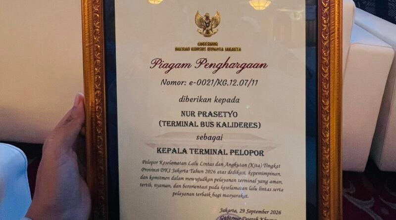 Kepala UP Terminal Kalideres Raih Predikat Terminal Pelopor Terbaik 2026